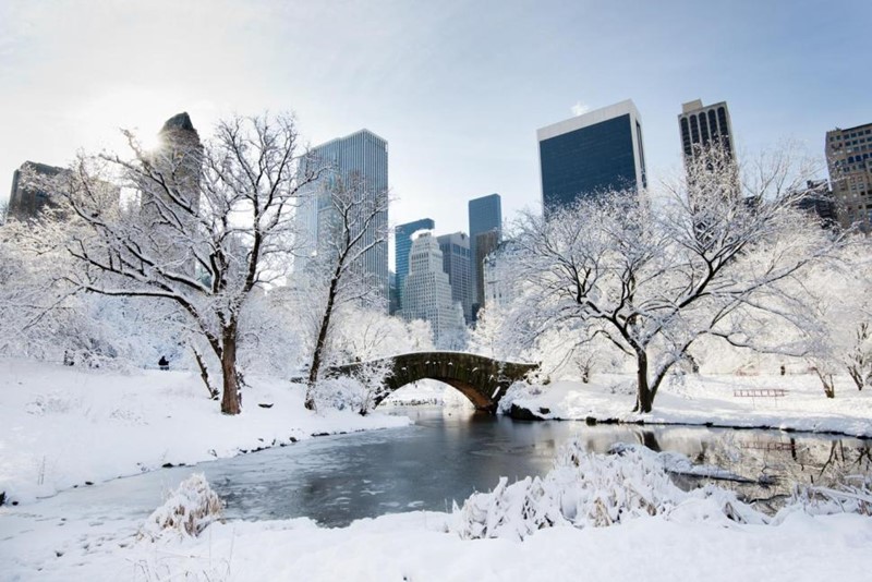 Нью-Йорк зимой снег в большом городе  (4)