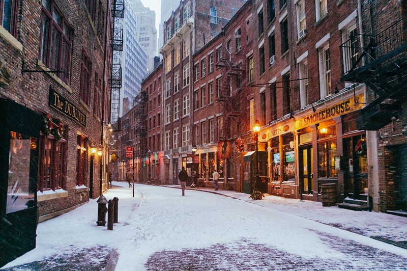 Нью-Йорк зимой снег в большом городе  (5)