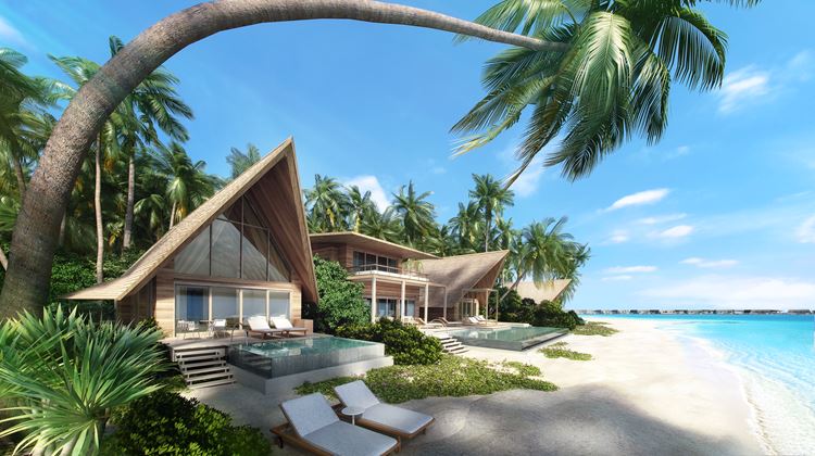 St. Regis Maldives Vommuli - виллы с пальмами на побережье