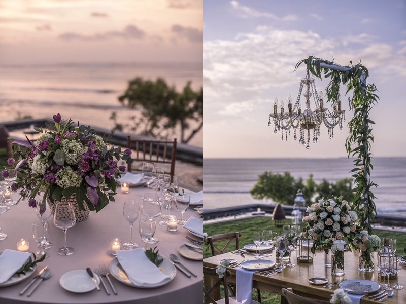 Свадьба на Бали с Four Seasons Resort Bali at Jimbaran Bay - праздничный стол на берегу океана