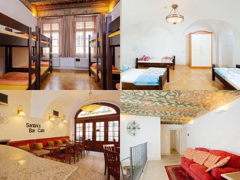 Лучшие хостелы Праги - Hostel Santini Prague - уютный интерьер с красными диванами и деревянными кроватями