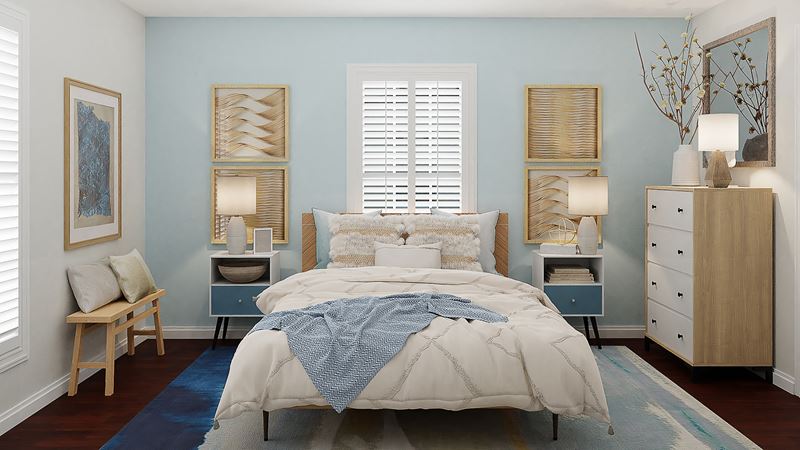 Светлые тона в дизайне интерьера - спальня в голубых оттенках