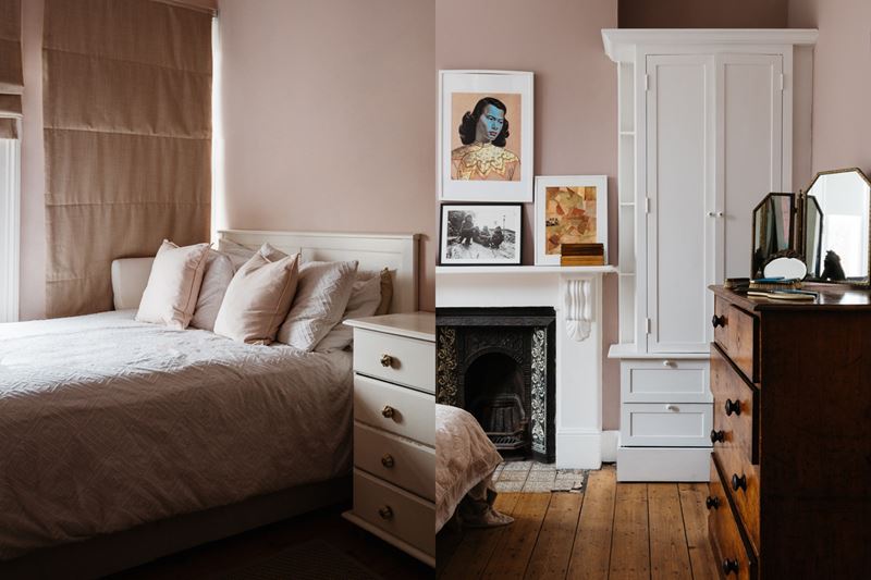 Красивый интерьер старого дома в Лондоне - Спальня в пастельно-розовых тонах 